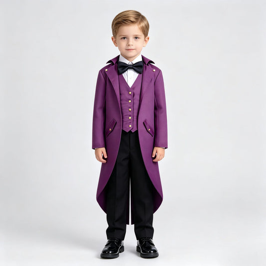 Boys Victorian Tailcoat Costume with Waistcoat Look & Bow Tie