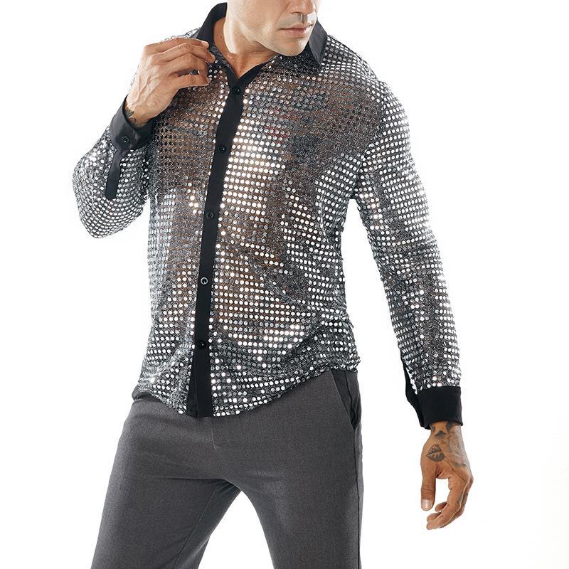 Men's Long Sleeved Performance Clothing - Collared 70s Disco Party Shirt