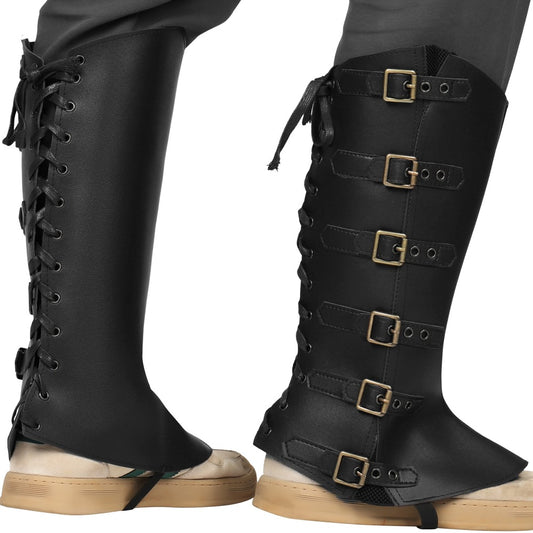 Viking Medieval PU Leather Boot Covers Renaissance Steampunk Leg Shoe Covers Men