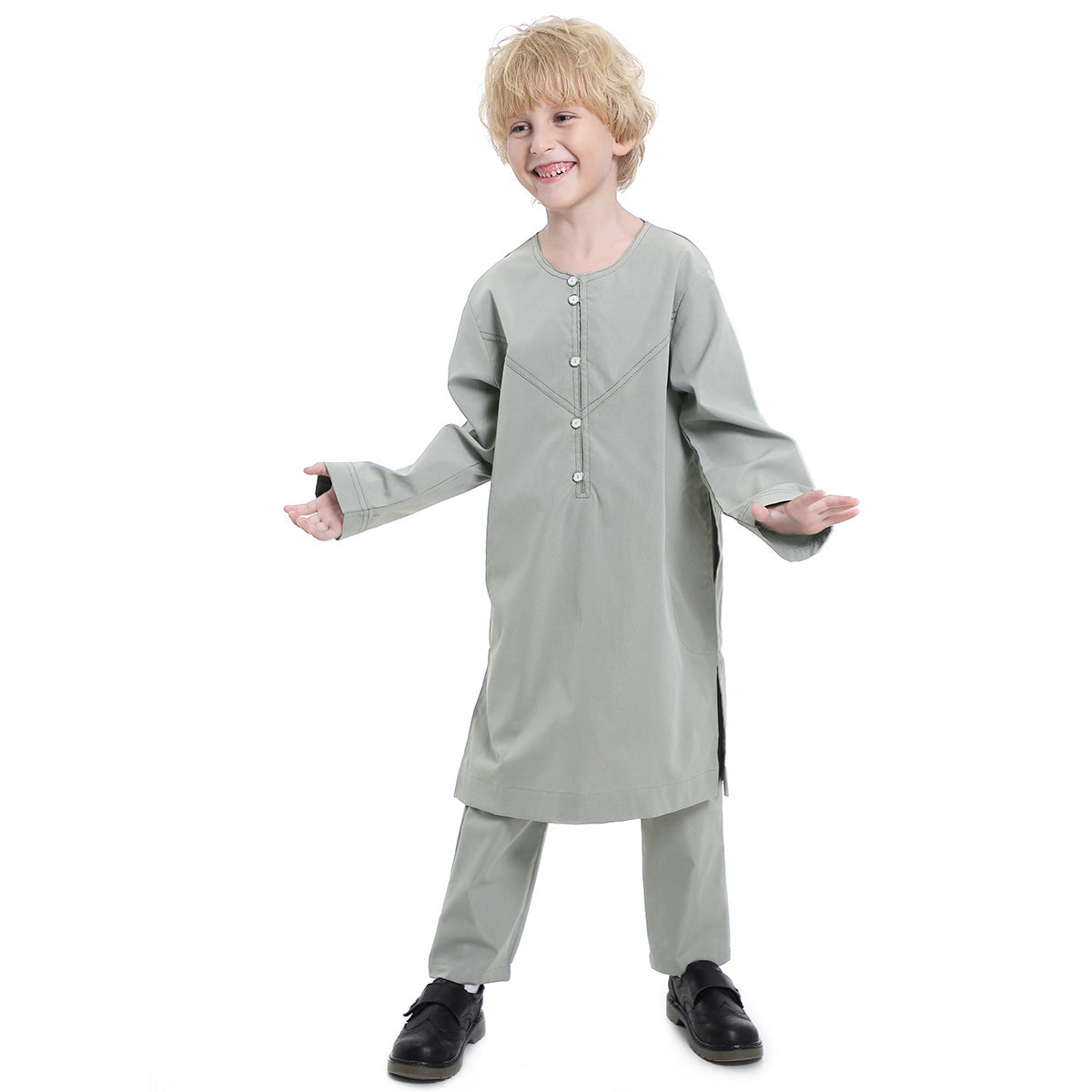 Boys' Thobe-Style Tunic & Pants Set – Middle Eastern Inspired Outfit