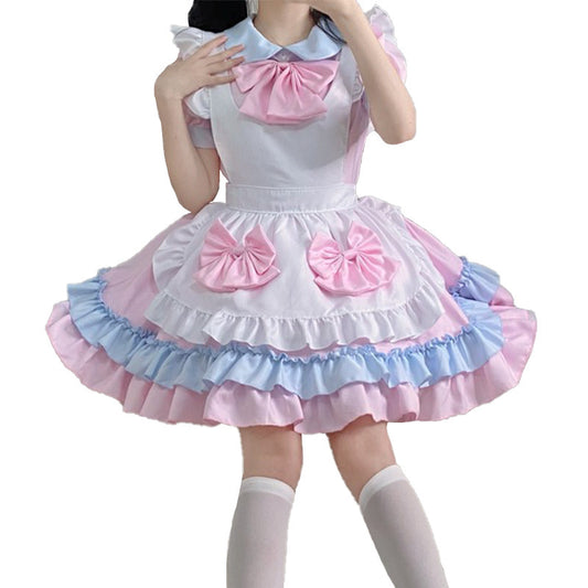 Lolita Girl Dress Maid Uniform Pink Cosplay Anime Role-playing Set