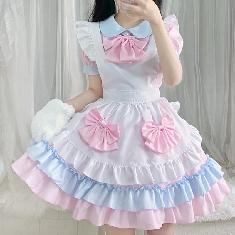 Lolita Girl Dress Maid Uniform Pink Cosplay Anime Role-playing Set