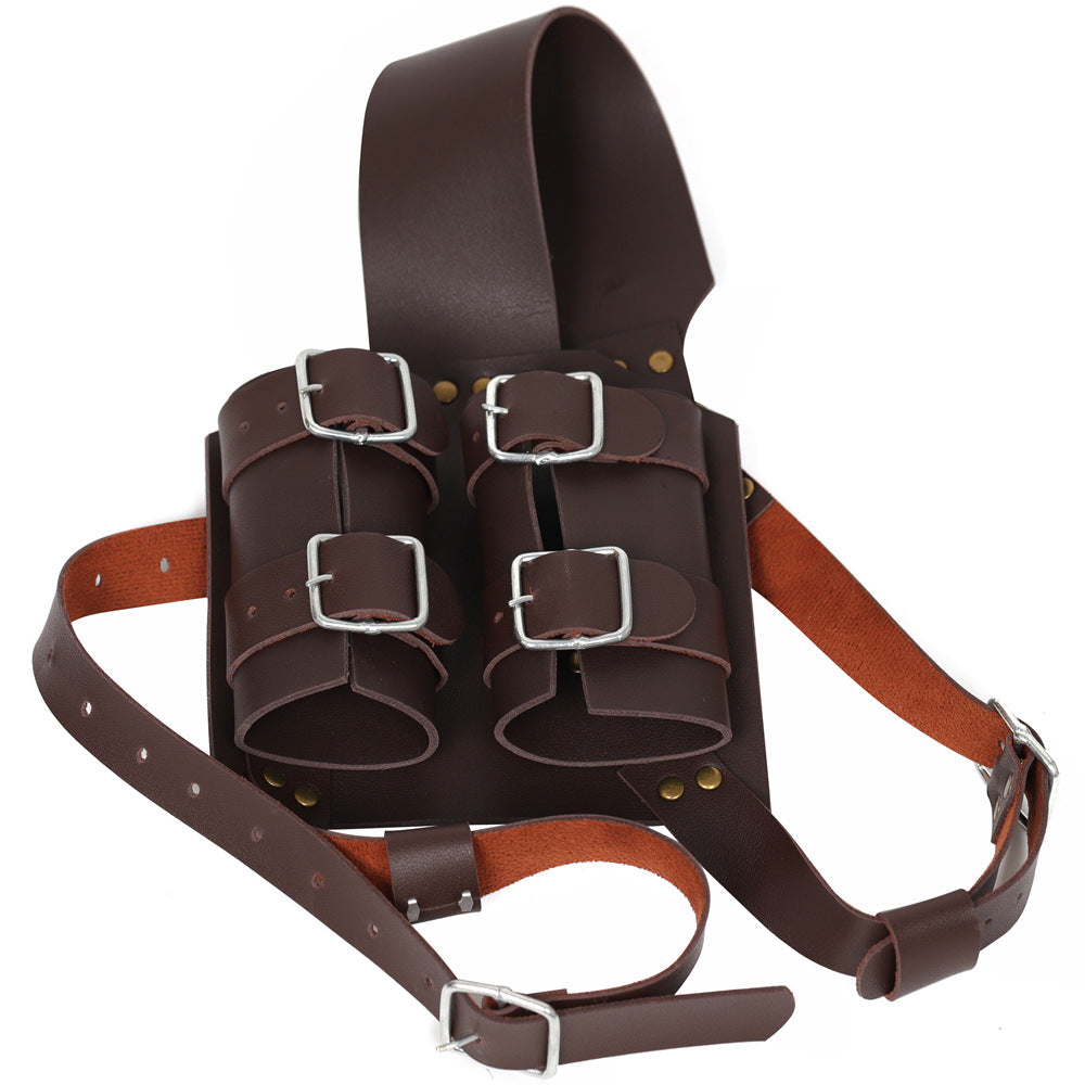 Medieval Knight Double Sword Belt Harness PU Leather Cosplay Scabbard