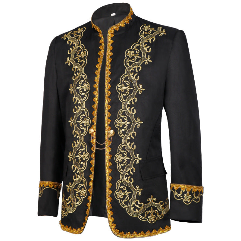 European Men's Gold-Encrusted Royal Suit - Regal Prince Attire