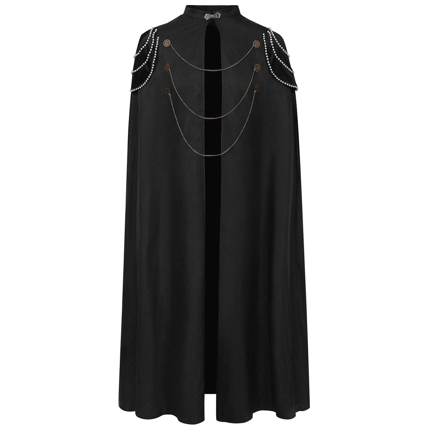 Medieval European Royal Cloak with Padded Shoulders: Vintage Beaded Gear Chain Hooded Cape for Men and Women - Performance Costume