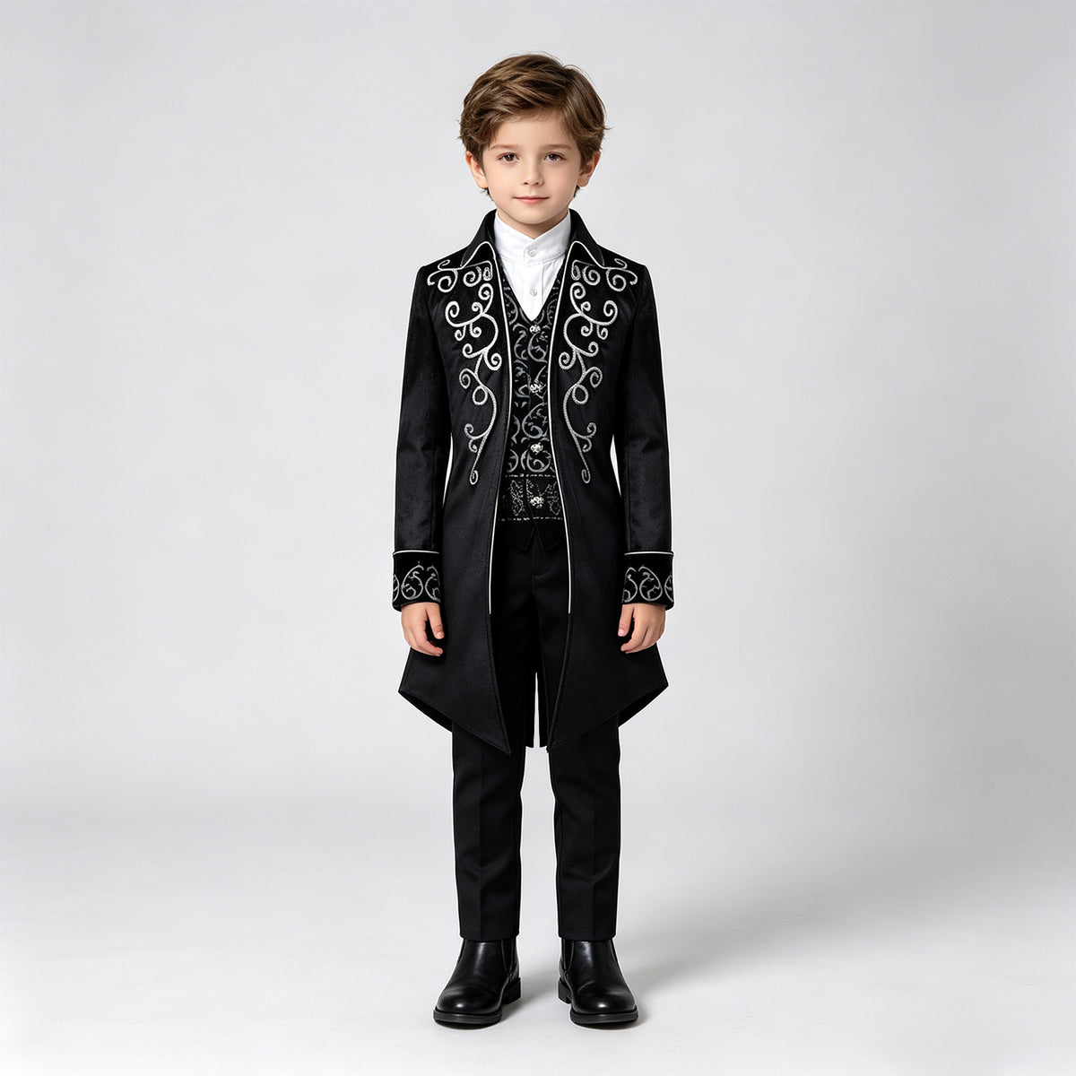 Boys Victorian Embroidered Tailcoat – Medieval Prince Costume