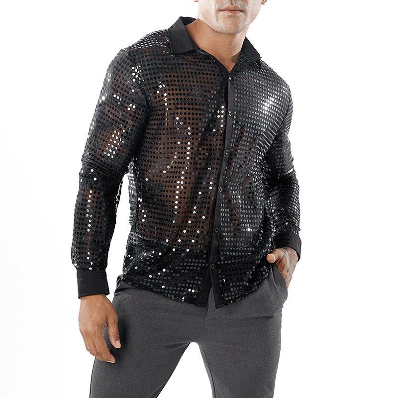 Men's Long Sleeved Performance Clothing - Collared 70s Disco Party Shirt