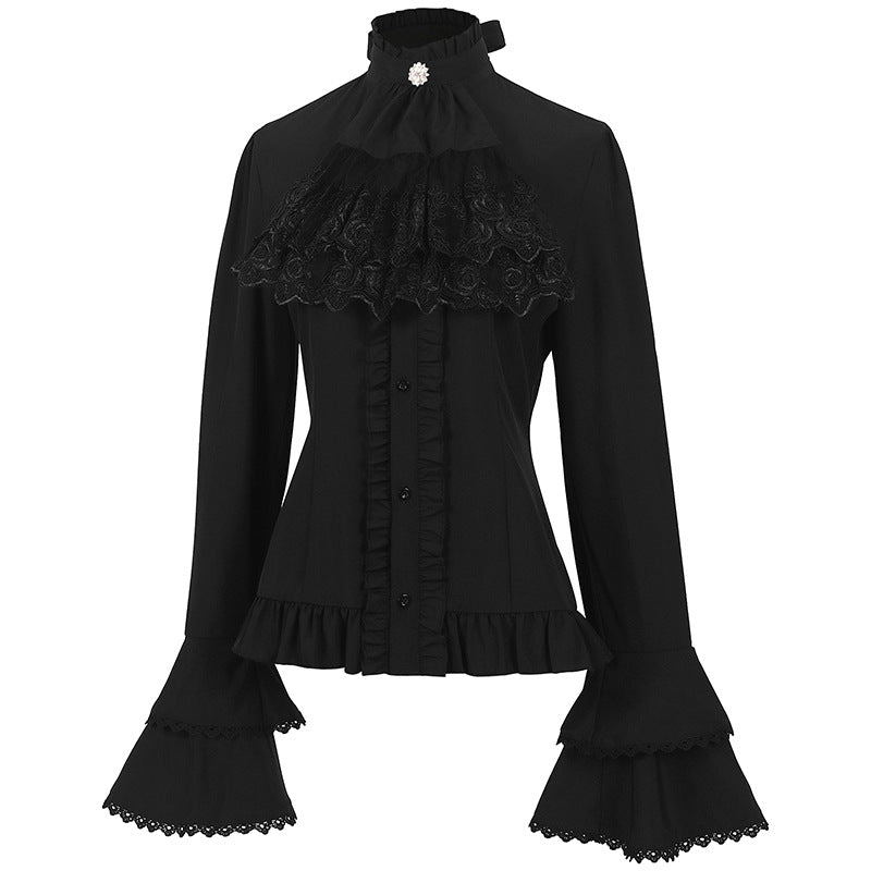 Detachable Collar, Fitted with Back Lacing, Ruffled Women's Victorian Era Vintage Blouse