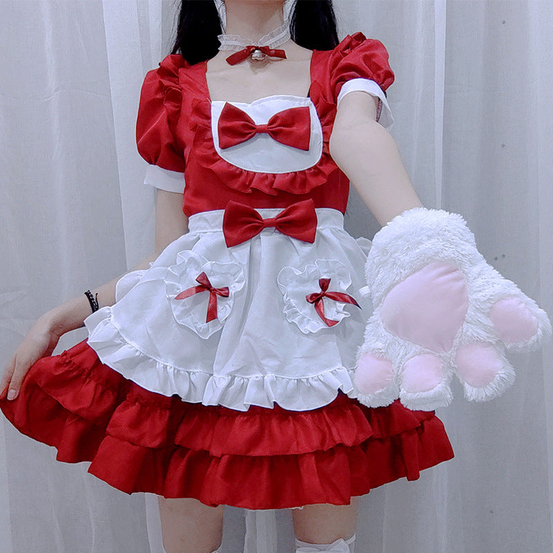 Japanese Anime Sexy Cream Sweetheart Maid Dress & Blue Pure Lolita Dress Full Set