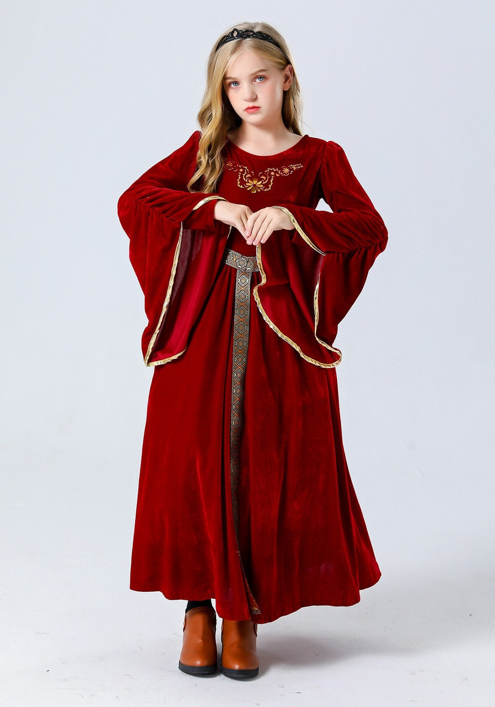 Girls' Medieval Renaissance Princess Dress – Velvet-Look Costume