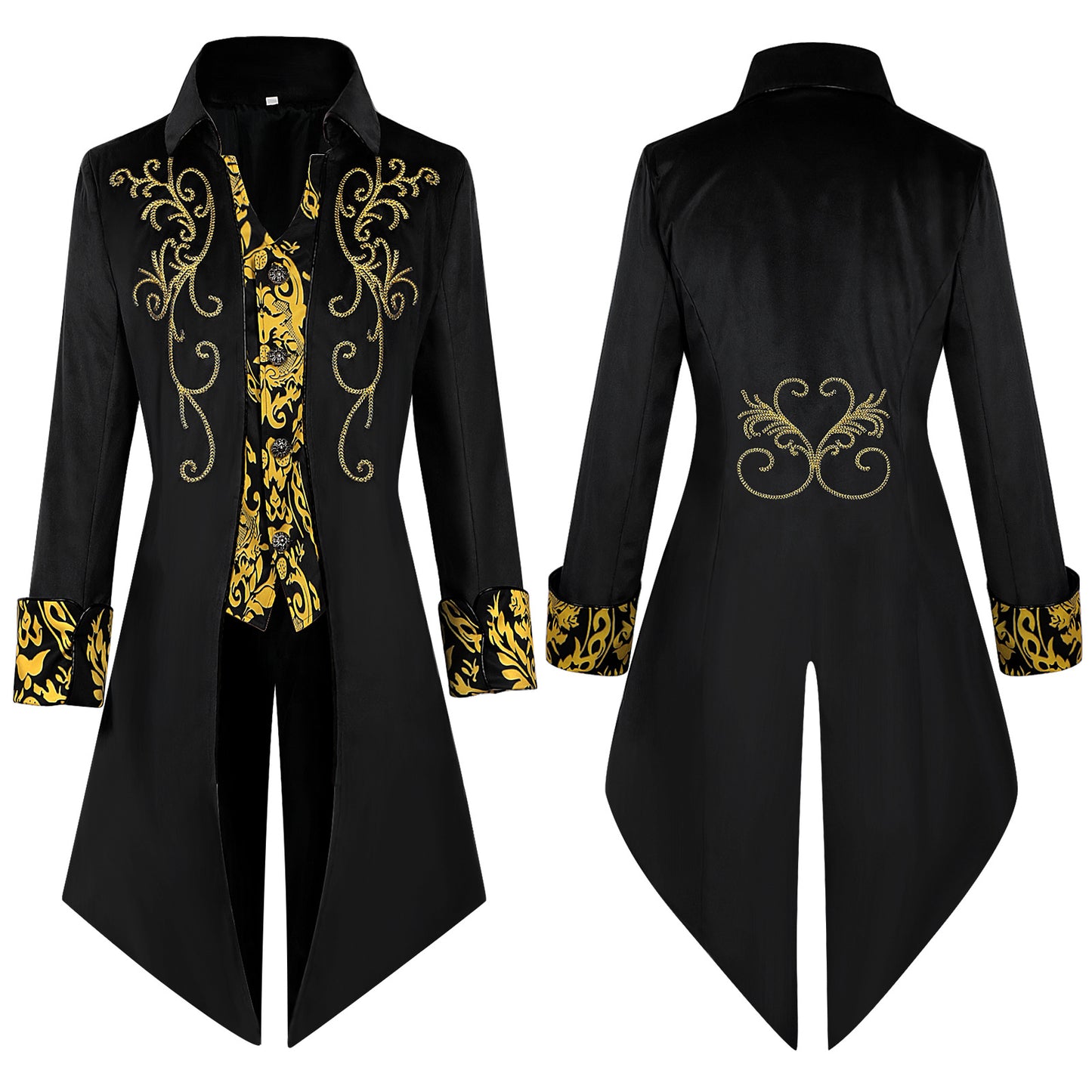 Men Vintage Steampunk Costume Tailcoat Jacket Gothic Victorian Retro Silver Edge Tuxedo Suit