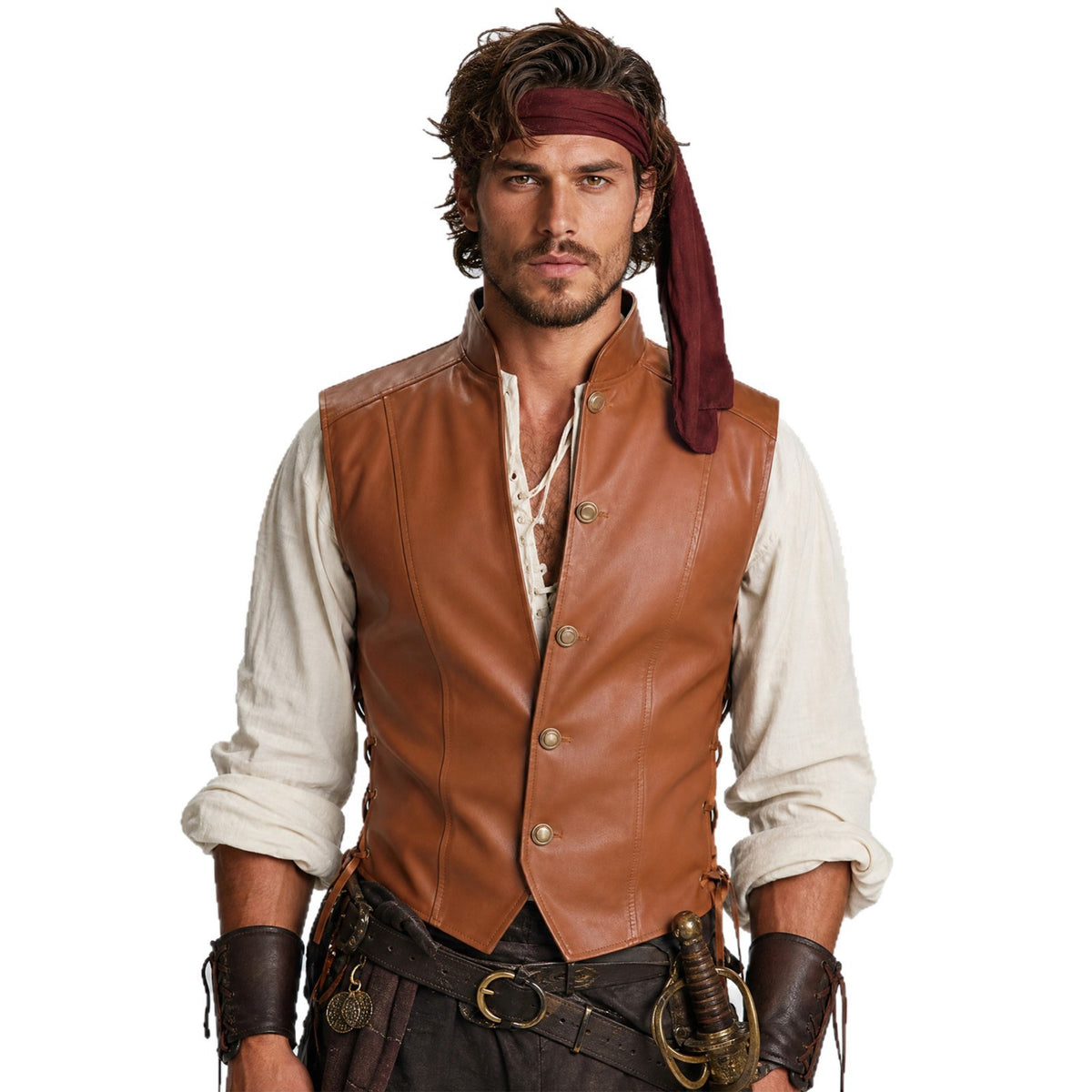 Men's Medieval Faux Leather Vest – Viking Pirate Waistcoat