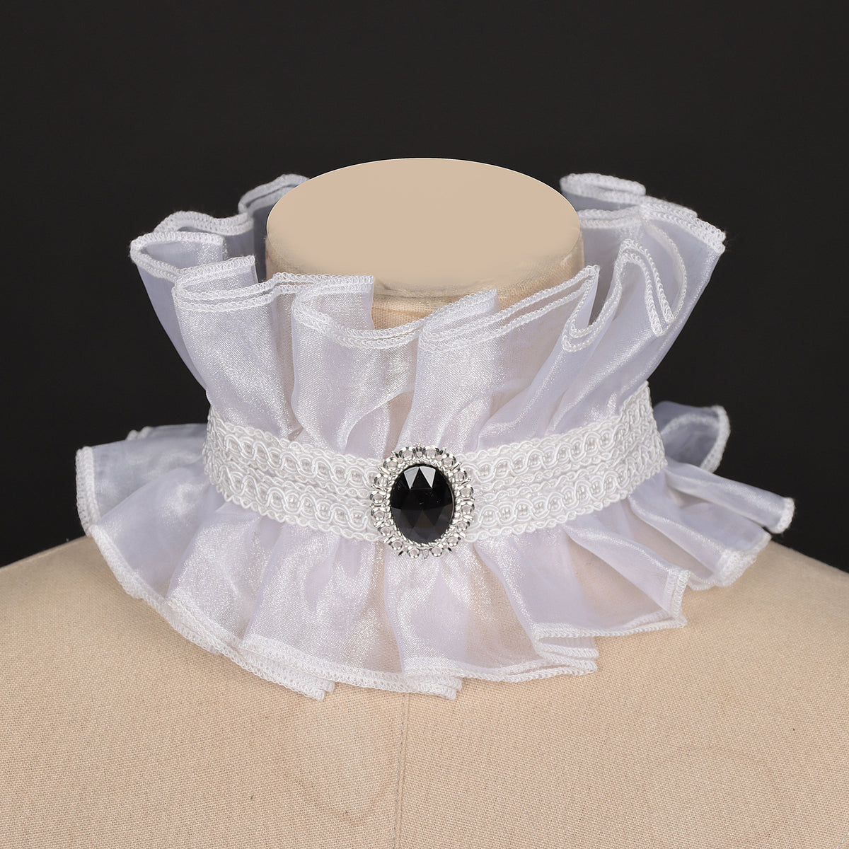 Renaissance Lace Stand Up Collar Gothic Vampire Gem Choker Victorian Neckpiece
