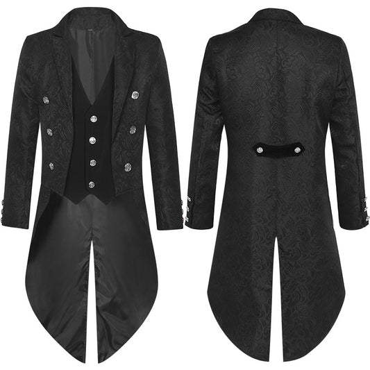 Vintage Tuxedo Medieval Retro Costume Mid Length Punk Men's Coat