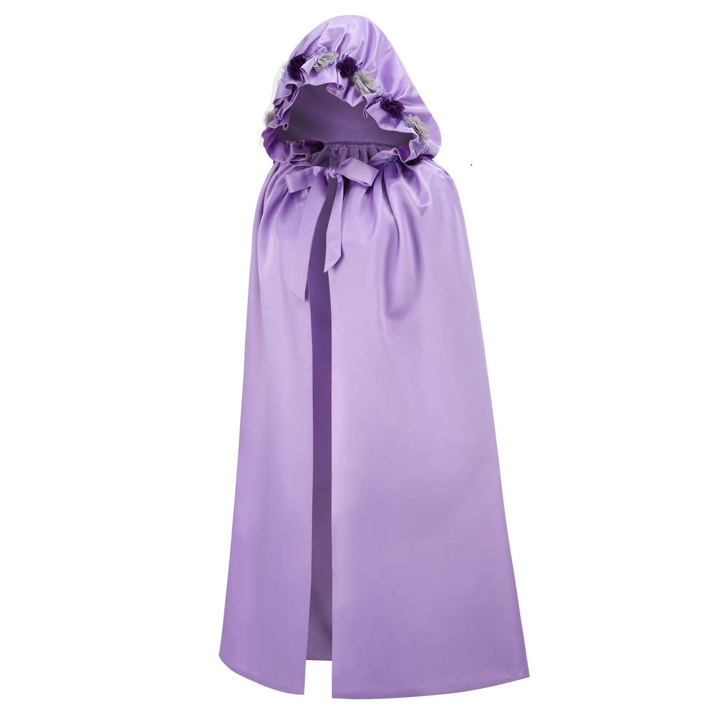 Girls Purple Satin Hooded Cloak Fairy Princess Dress Cape Christmas Cosplay Outfit