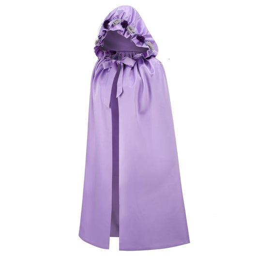 Girls Purple Satin Hooded Cloak Fairy Princess Dress Cape Christmas Cosplay Outfit
