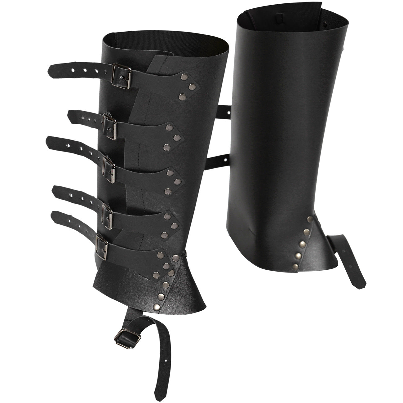 Medieval Renaissance Rider, PU, Leather Punk Shin Guards, Shoe Covers, Boots, Belt Buckle for Knights Crusader