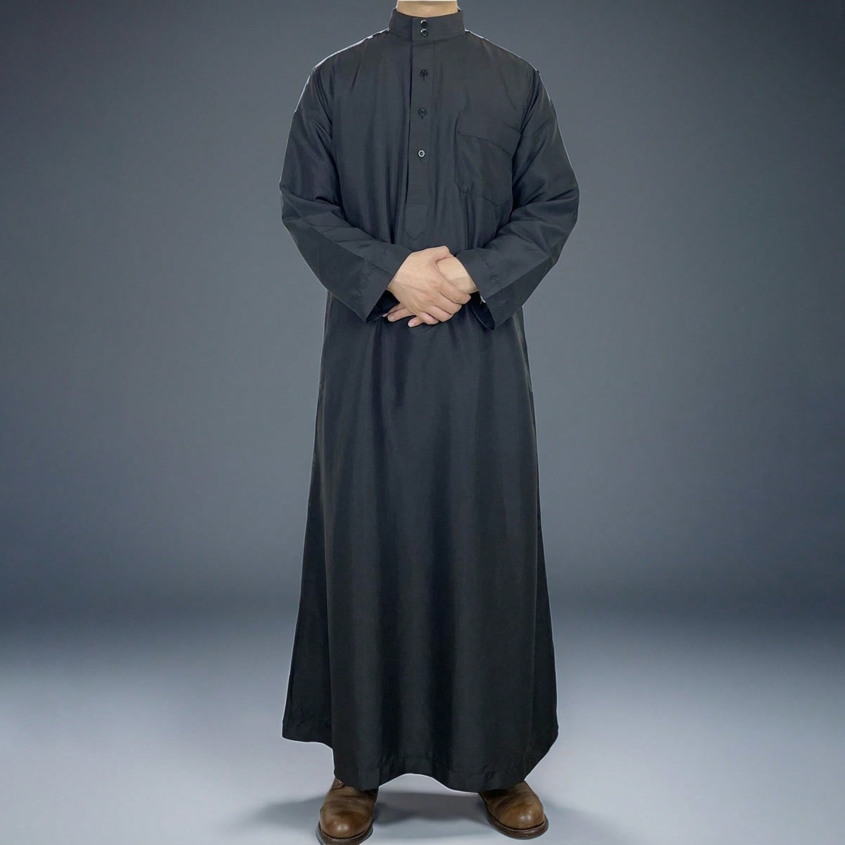 Men's Long Sleeve Thobe – Stand Collar Traditional Islamic Robe