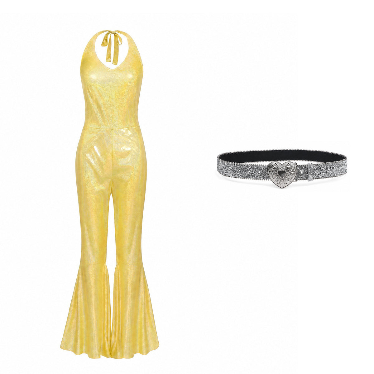 Women's 70s Disco Metallic Flared Jumpsuit – Retro Costume