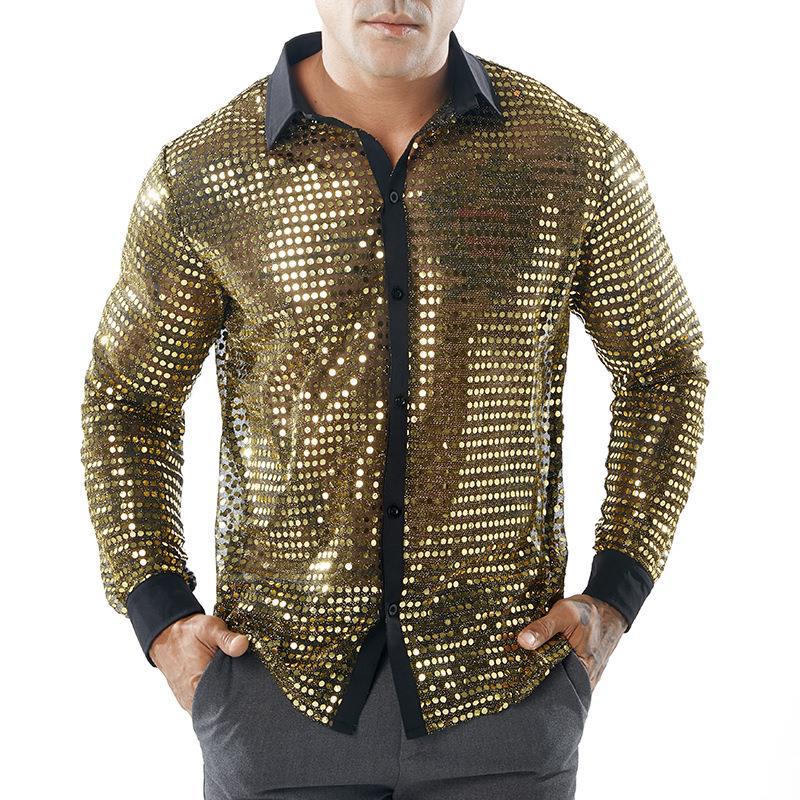 Men's Long Sleeved Performance Clothing - Collared 70s Disco Party Shirt