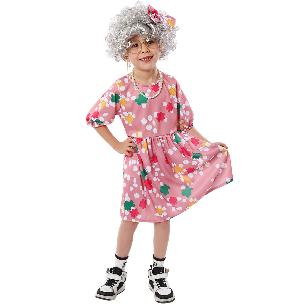 Kids Old Person Costume Set Grandma Grandpa School Reading Day Party