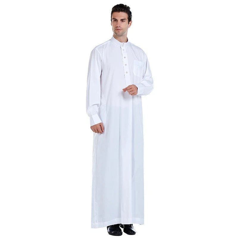 Men's Long Sleeve Thobe – Stand Collar Traditional Islamic Robe