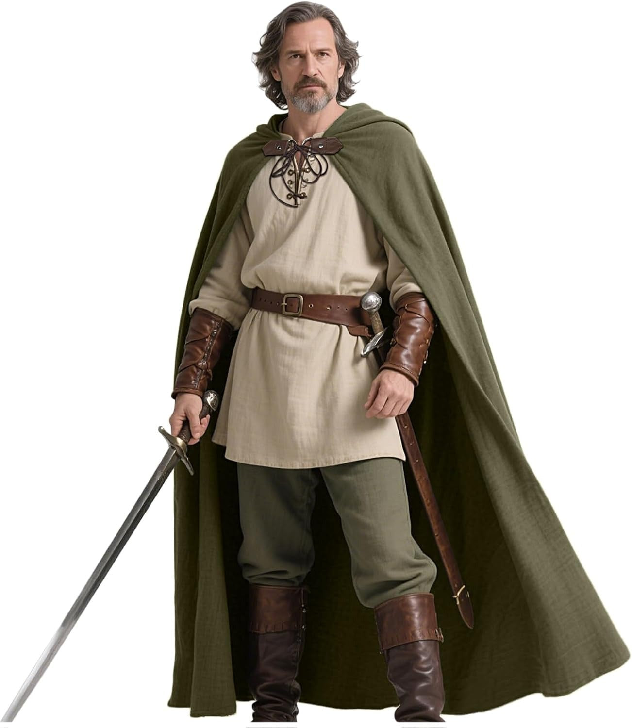 Medieval Ranger Cape Hooded Cloak Linen Shawl LARP Halloween Costume