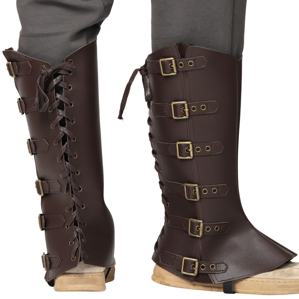 Viking Medieval PU Leather Boot Covers Renaissance Steampunk Leg Shoe Covers Men