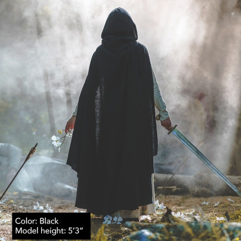 Medieval Linen Hooded Cloak Ranger Cape Viking Renaissance LARP Costume