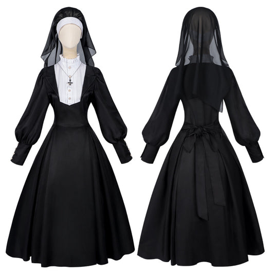 Halloween Cosplay Adult Women Priest Costume Lady Sister Cosplay Dress Full Set