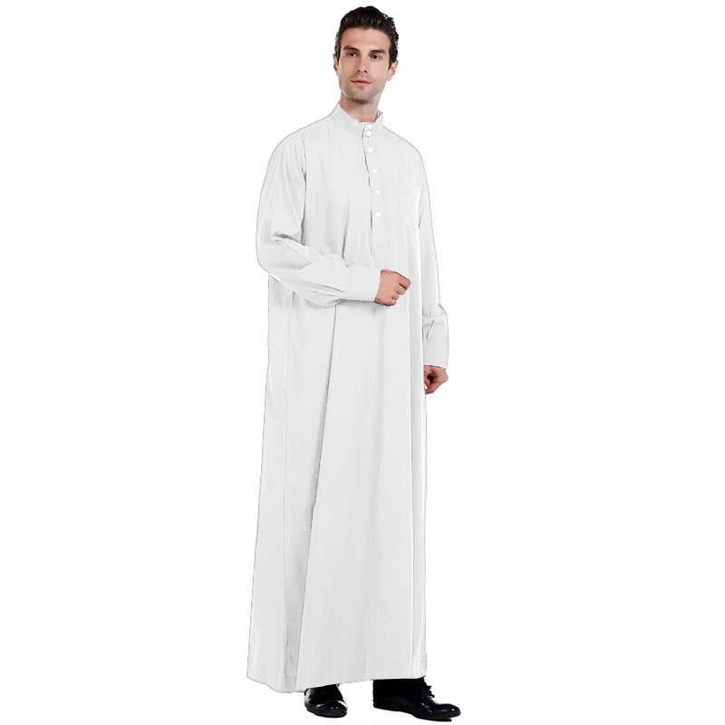 Men's Long Sleeve Thobe – Stand Collar Traditional Islamic Robe