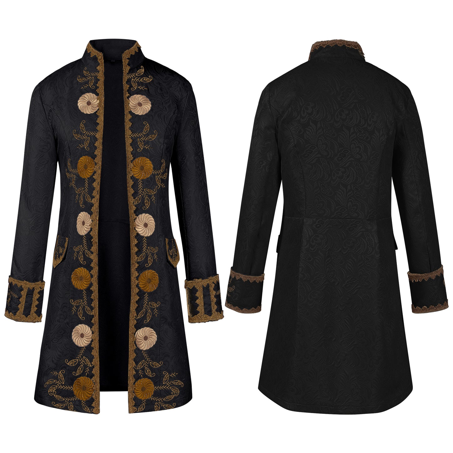 Luxury Vintage Jacquard Coat Medieval Retro Costume Steampunk Retro Men's Uniform Stand-up Collar Classic Bridgerton