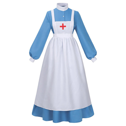 Women's Victorian Nurse Costume Dress – Blue & White Historical Outfit