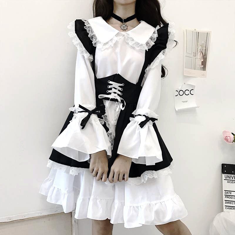 Cute Japanese Lolita Maid Outfit - Black and White Dress & Women's Boss Suit Set Size S-4XL