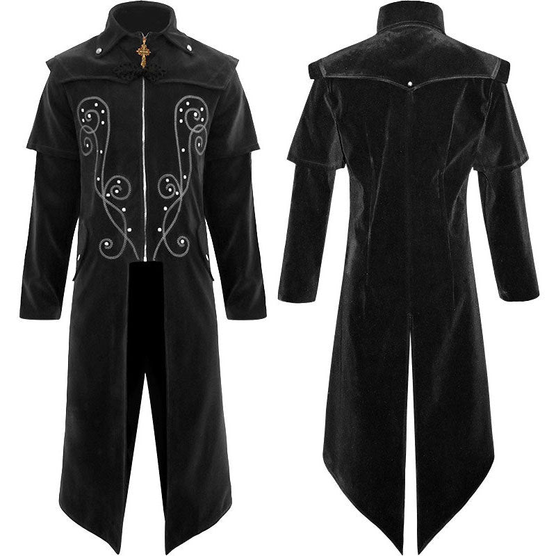 Gothic Autumn/Winter Tuxedo Medieval Retro Coat Stand Up Collar Vintage Jacket Perfect for Party