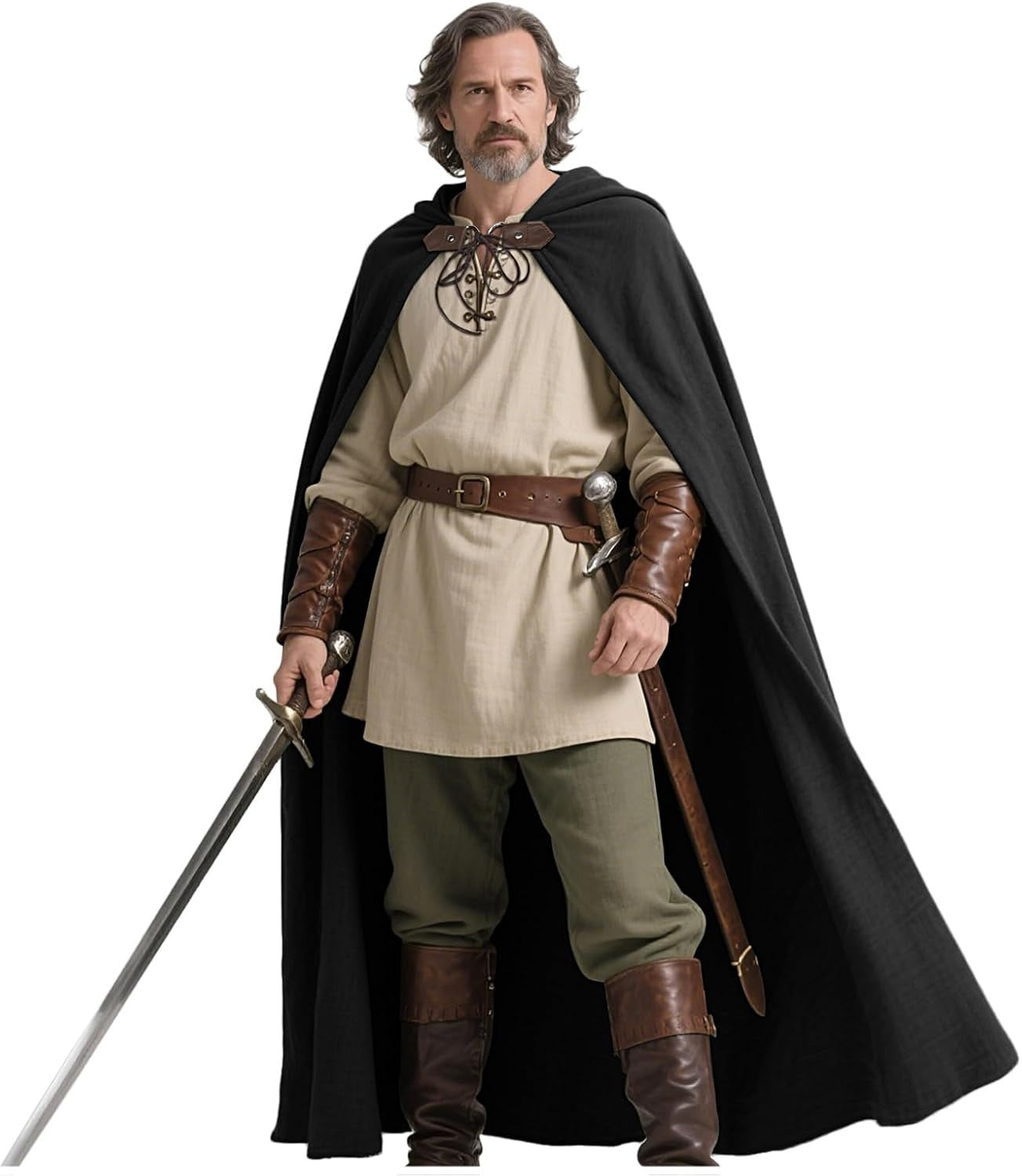 Medieval Ranger Cape Hooded Cloak Linen Shawl LARP Halloween Costume