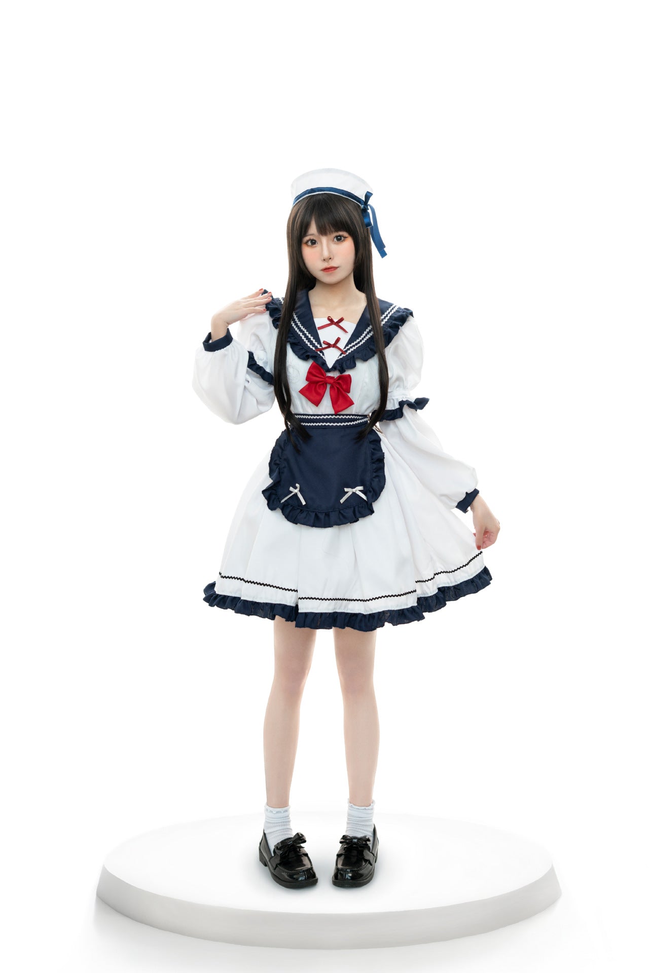 Japanese Little Navy Dress, Lolita Maid Dress JK Pleated Bow Cute Lolita Dress