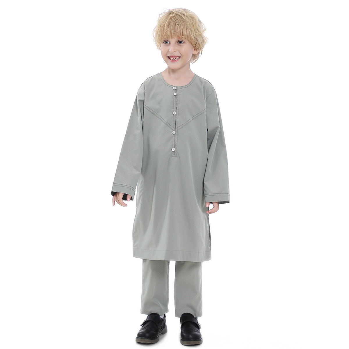 Boys' Thobe-Style Tunic & Pants Set – Middle Eastern Inspired Outfit