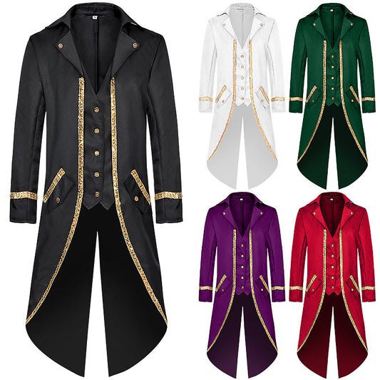 Men Vintage Steampunk Costume Tailcoat Jacket Gothic Victorian Retro Shining Edge Tuxedo Suit