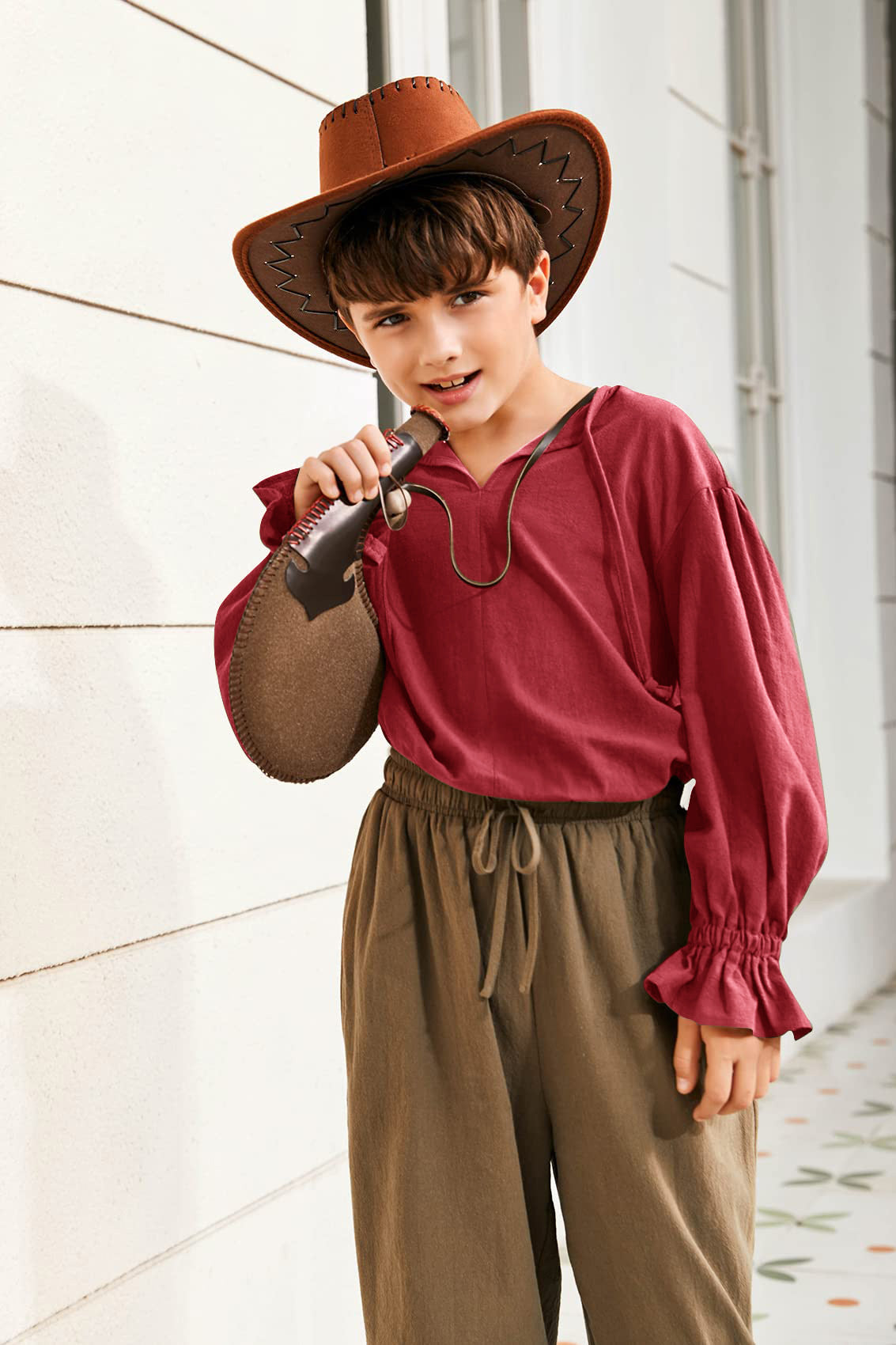 Boys Medieval Pirate Shirt Renaissance Long Sleeve Cotton Costume Top