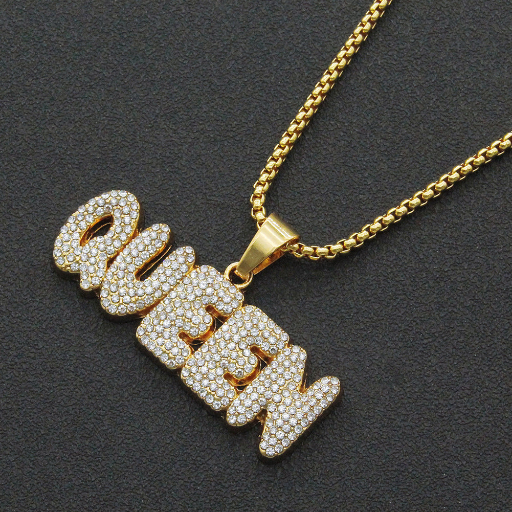 Hip Hop QUEEN Pendant Letter Necklace Women Jewelry