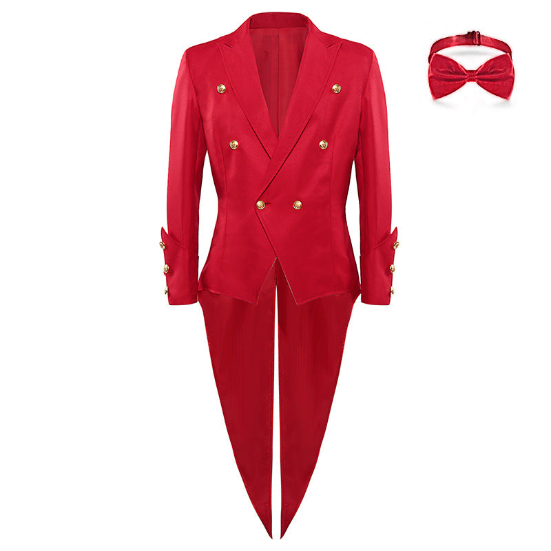 Christmas Medieval Vintage Clothing Mid length Swallowtail Dress Red Tailcoat for Men