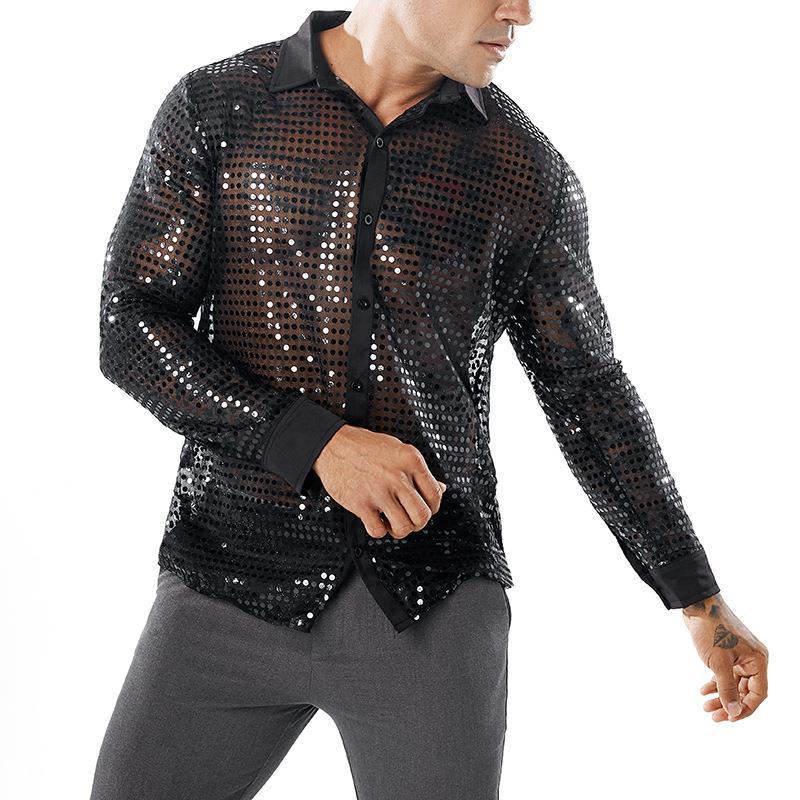 Men's Long Sleeved Performance Clothing - Collared 70s Disco Party Shirt