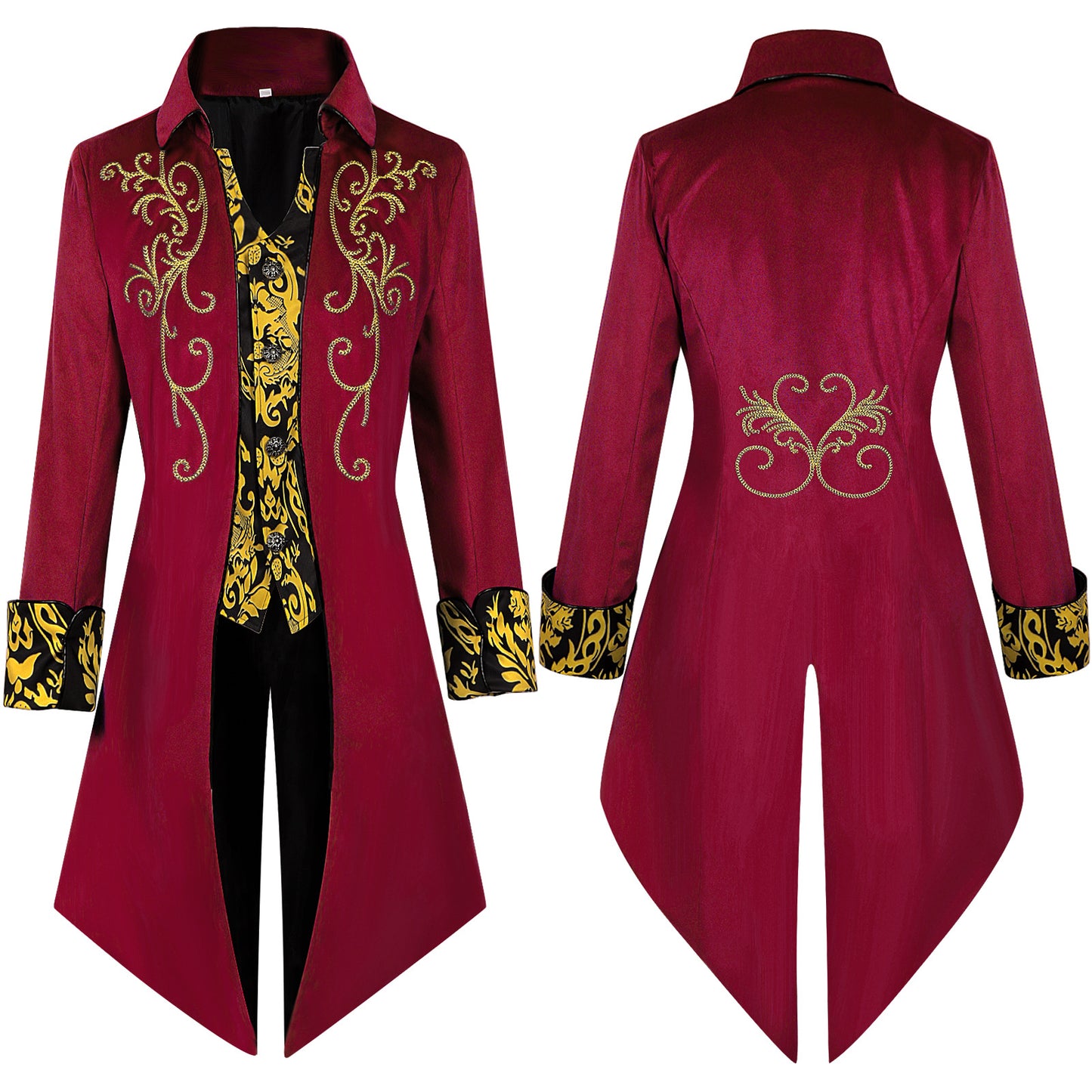 Men Vintage Steampunk Costume Tailcoat Jacket Gothic Victorian Retro Silver Edge Tuxedo Suit