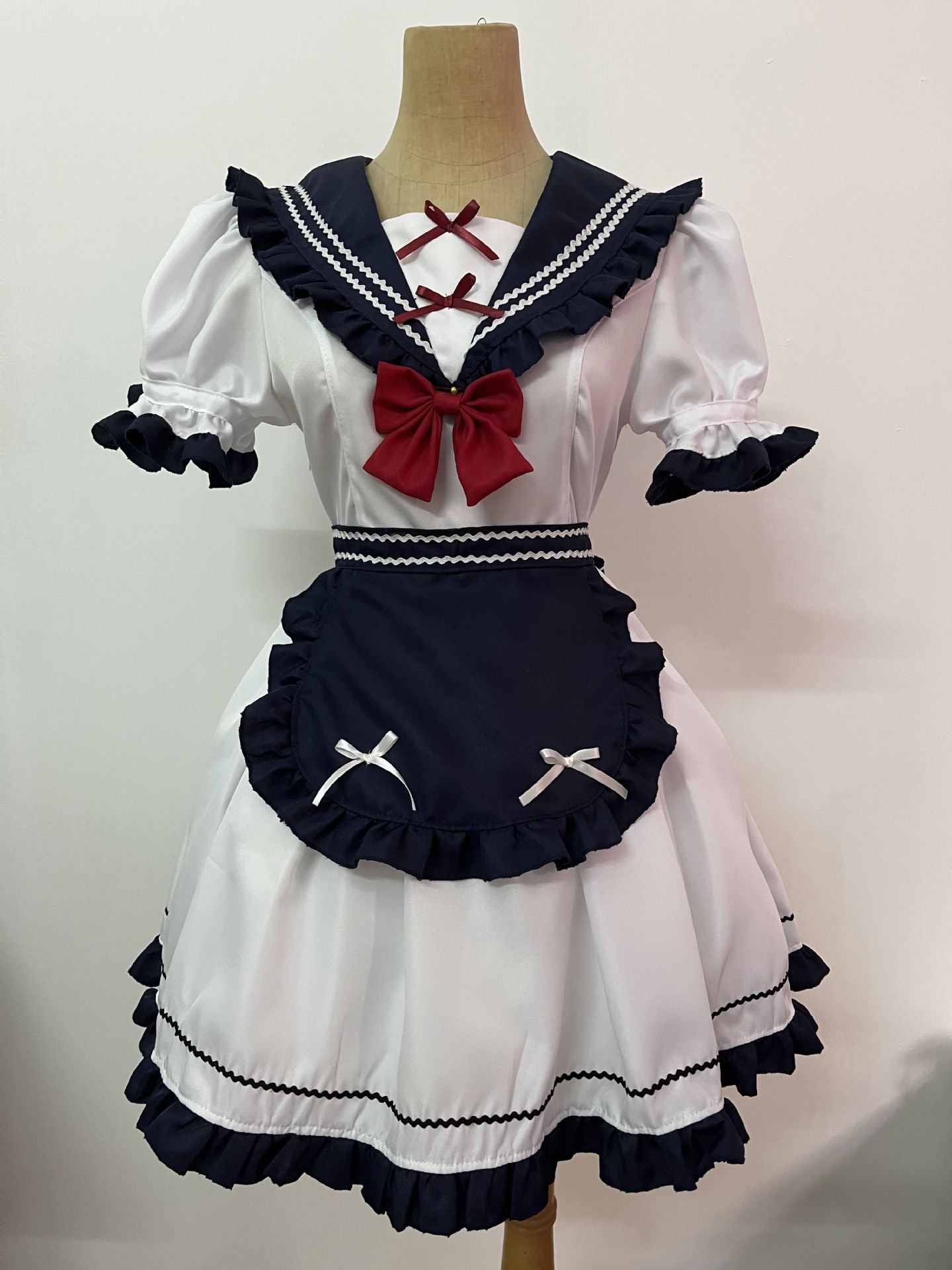 Japanese Little Navy Dress, Lolita Maid Dress JK Pleated Bow Cute Lolita Dress