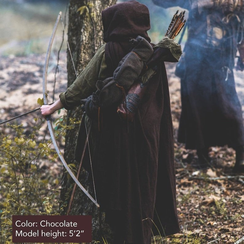 Medieval Linen Hooded Cloak Ranger Cape Viking Renaissance LARP Costume