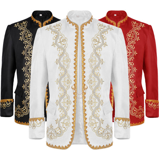 European Men's Gold-Encrusted Royal Suit - Regal Prince Attire