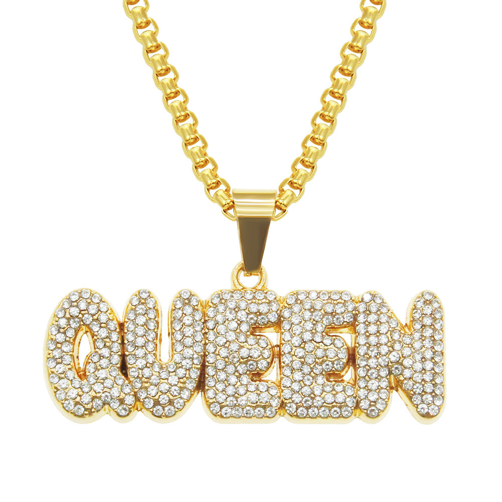 Hip Hop QUEEN Pendant Letter Necklace Women Jewelry