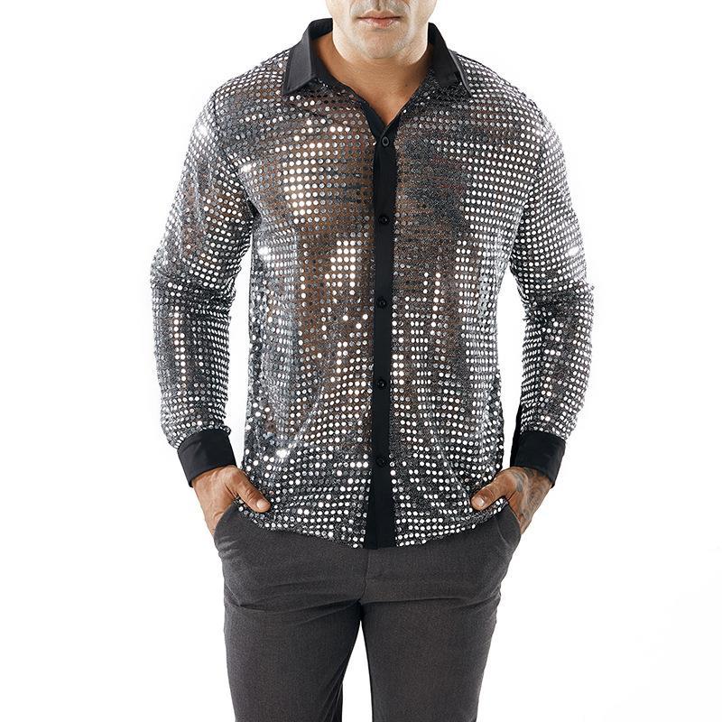 Men's Long Sleeved Performance Clothing - Collared 70s Disco Party Shirt