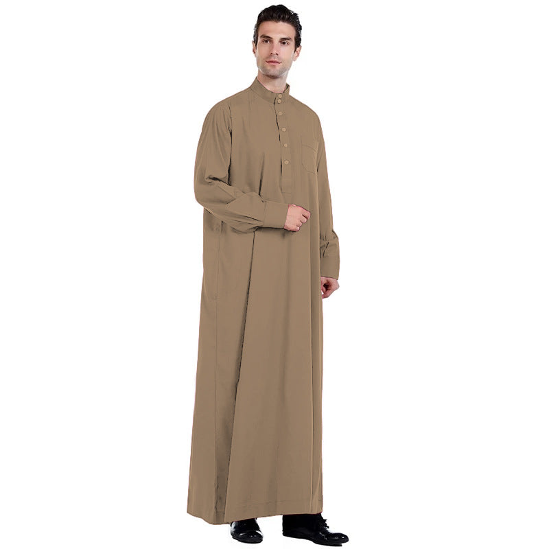 Men's Long Sleeve Thobe – Stand Collar Traditional Islamic Robe